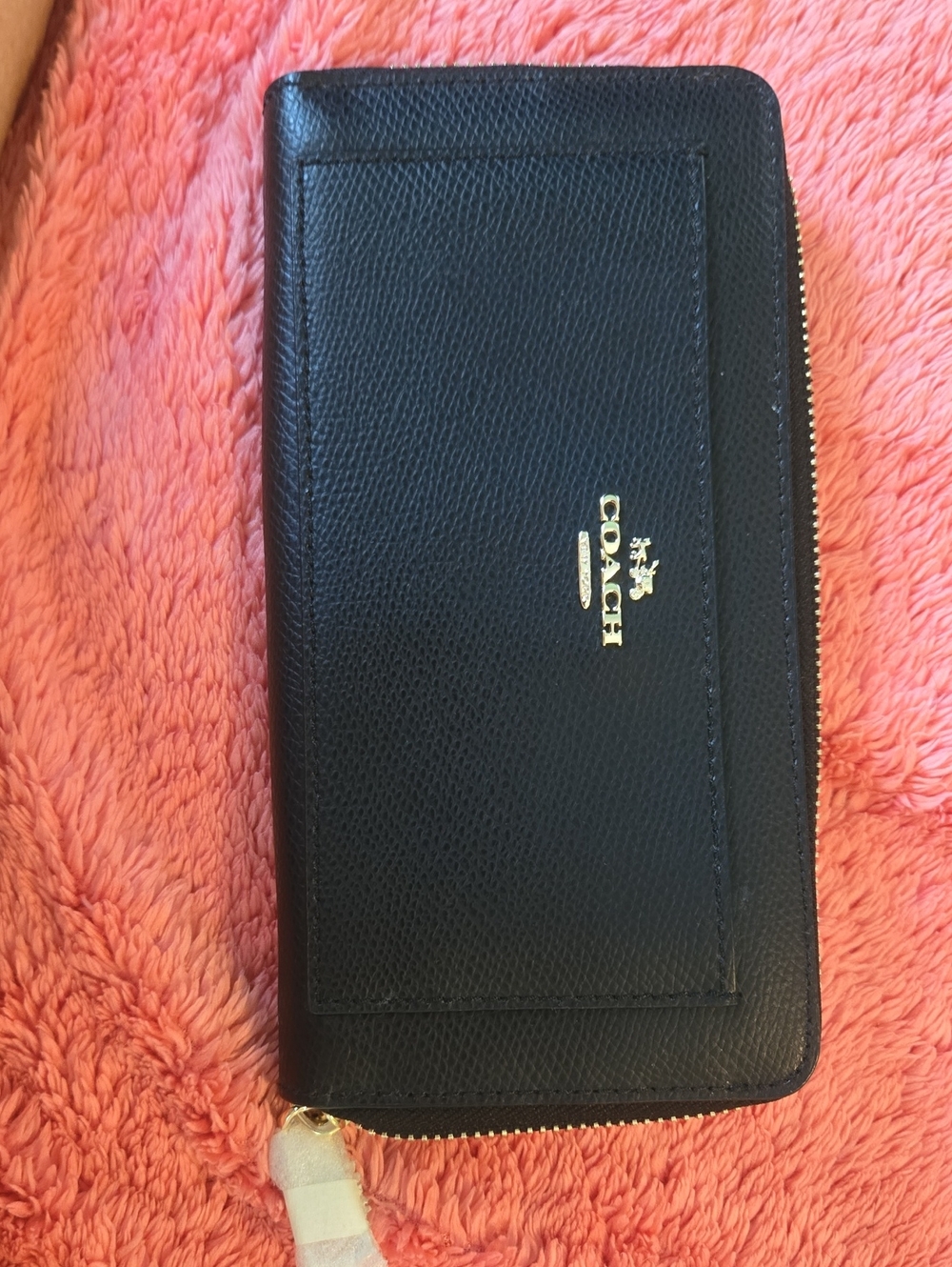 Coach Black Pebbled Leather Zip Wallet with Silver Logo